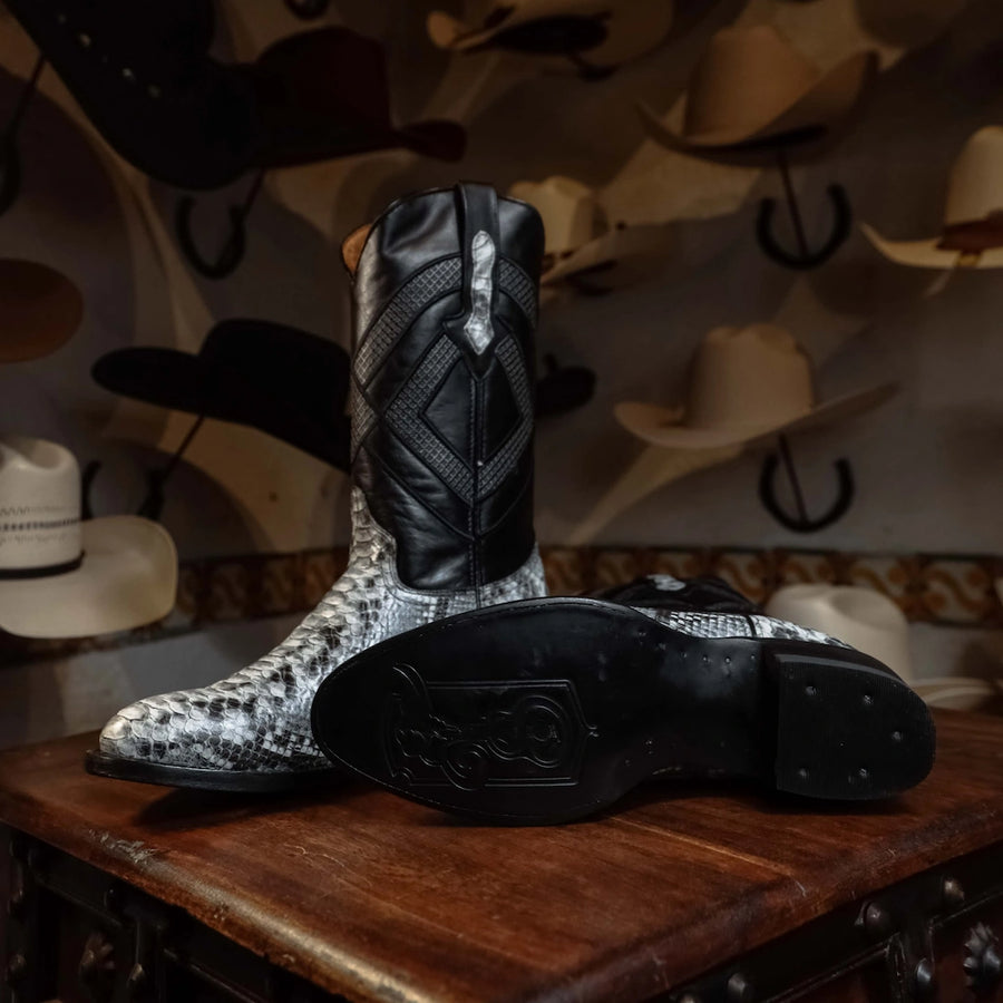 Bota Tejano Clark Pitón Print Blanco/Negro 074