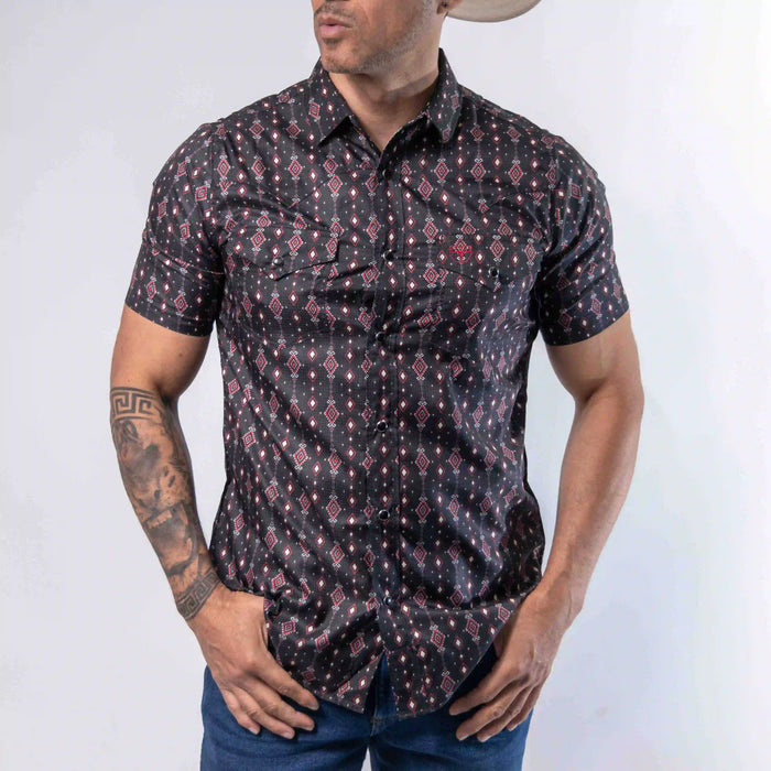 Camisa Platini Manga Corta Performance Estampada Aztec Negro