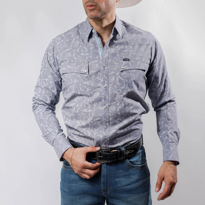 Camisa Wrangler Retro Estampada Hojas Gris 235