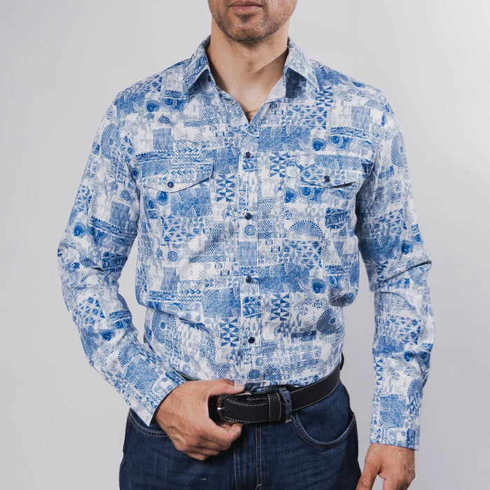 Camisa McAllen Estampada Atlanta Blanco/Azul 061