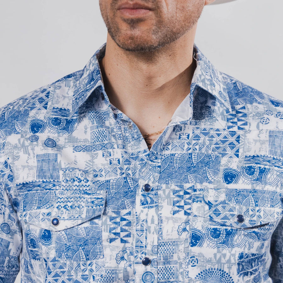Camisa McAllen Estampada Atlanta Blanco/Azul 061