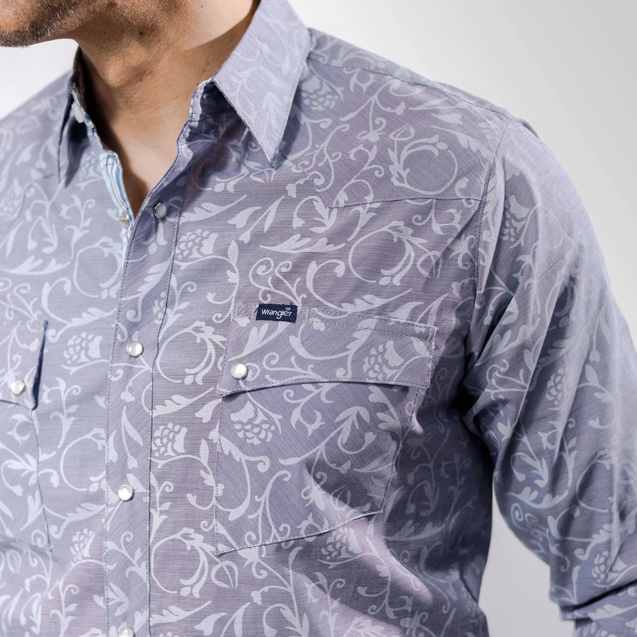 Camisa Wrangler Retro Estampada Hojas Gris 235