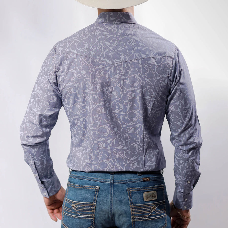 Camisa Wrangler Retro Estampada Hojas Gris 235