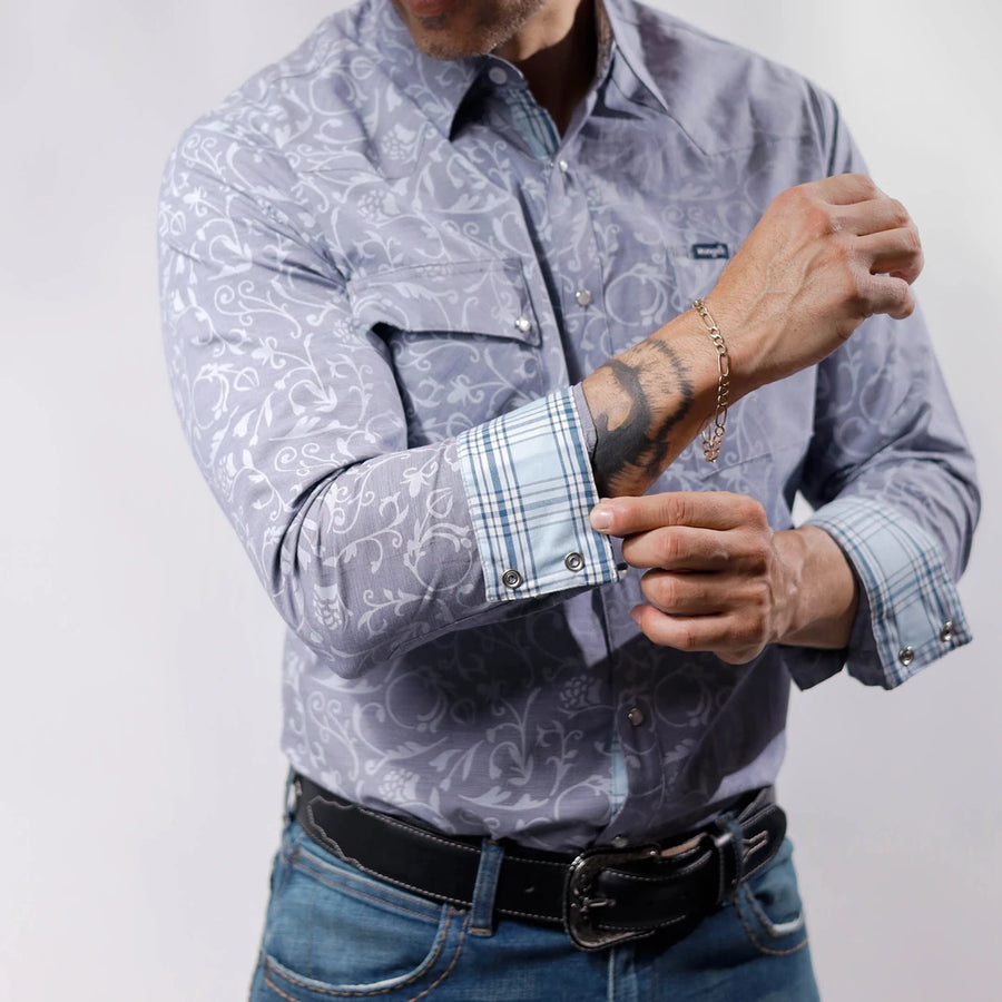 Camisa Wrangler Retro Estampada Hojas Gris 235