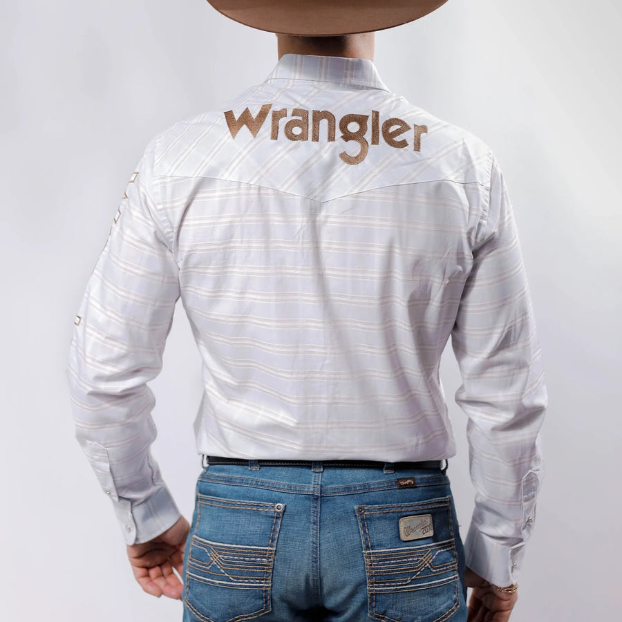 Camisa Wrangler Logo Blanco Rayas Café 238
