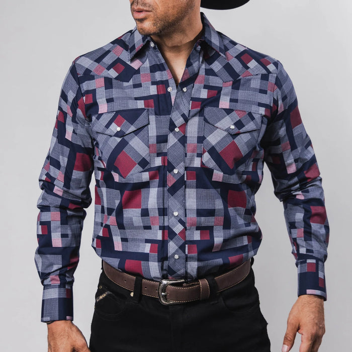 Camisa Hannover Estampada Punto Azul/Vino 375