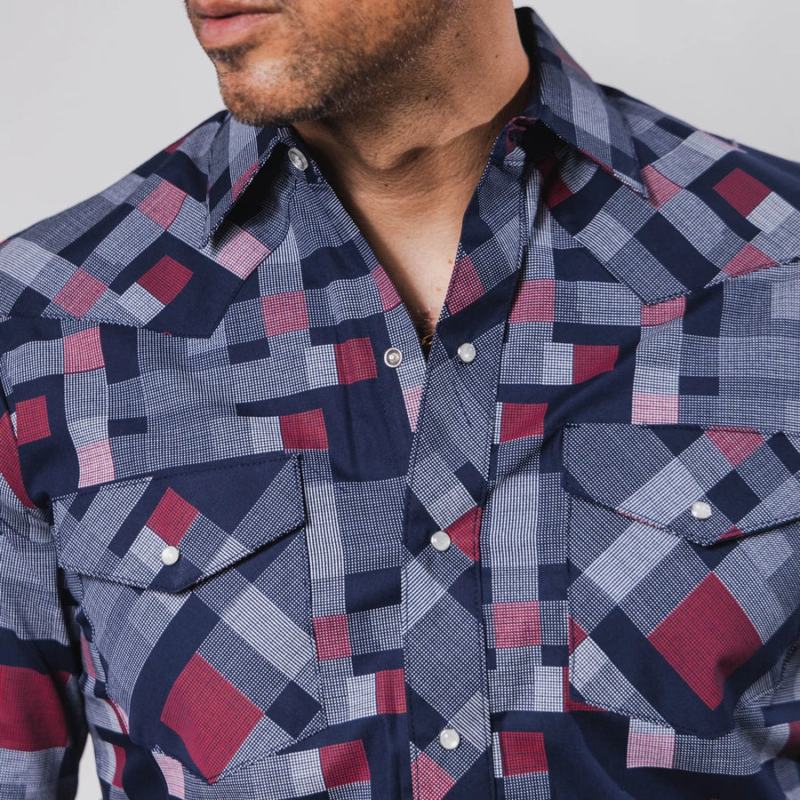 Camisa Hannover Estampada Punto Azul/Vino 375