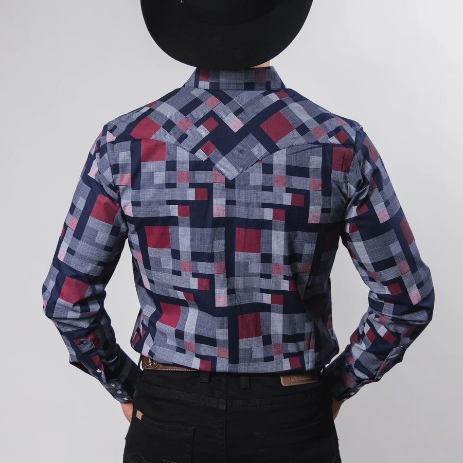 Camisa Hannover Estampada Punto Azul/Vino 375