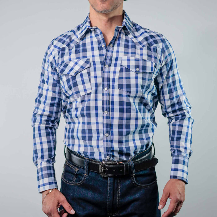Camisa Custer Cuadros Valencia Blanco/Azul 018