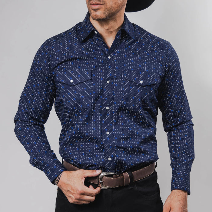 Camisa Hannover Estampada Punto Azul Flor/Blanco 352