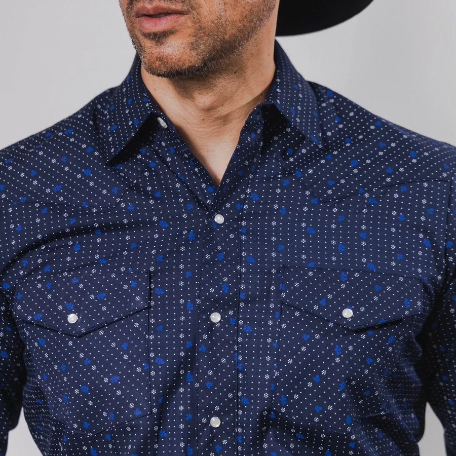 Camisa Hannover Estampada Punto Azul Flor/Blanco 352