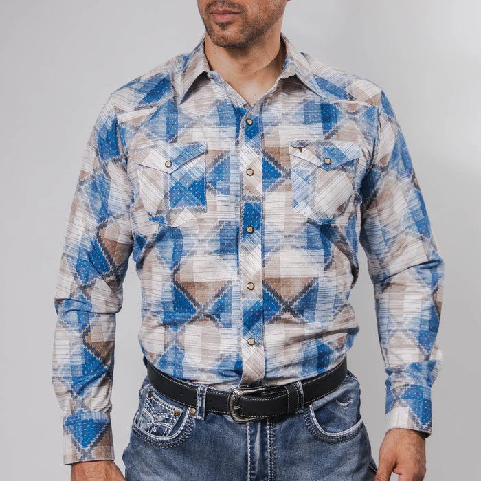 Camisa Rodeo West Estampada Azul/Blanco 036