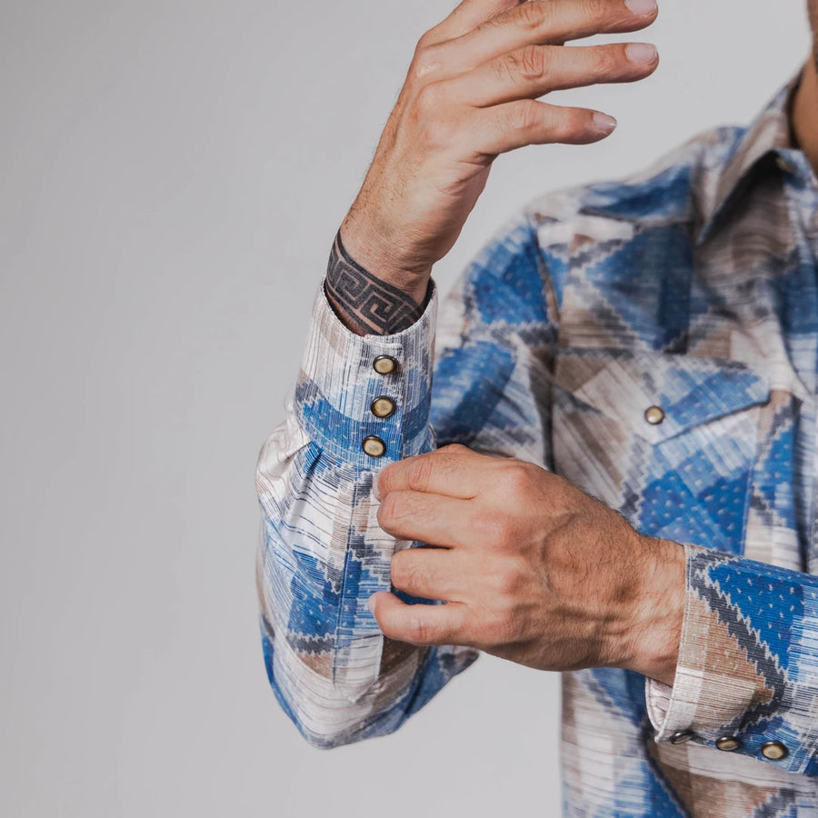 Camisa Rodeo West Estampada Azul/Blanco 036