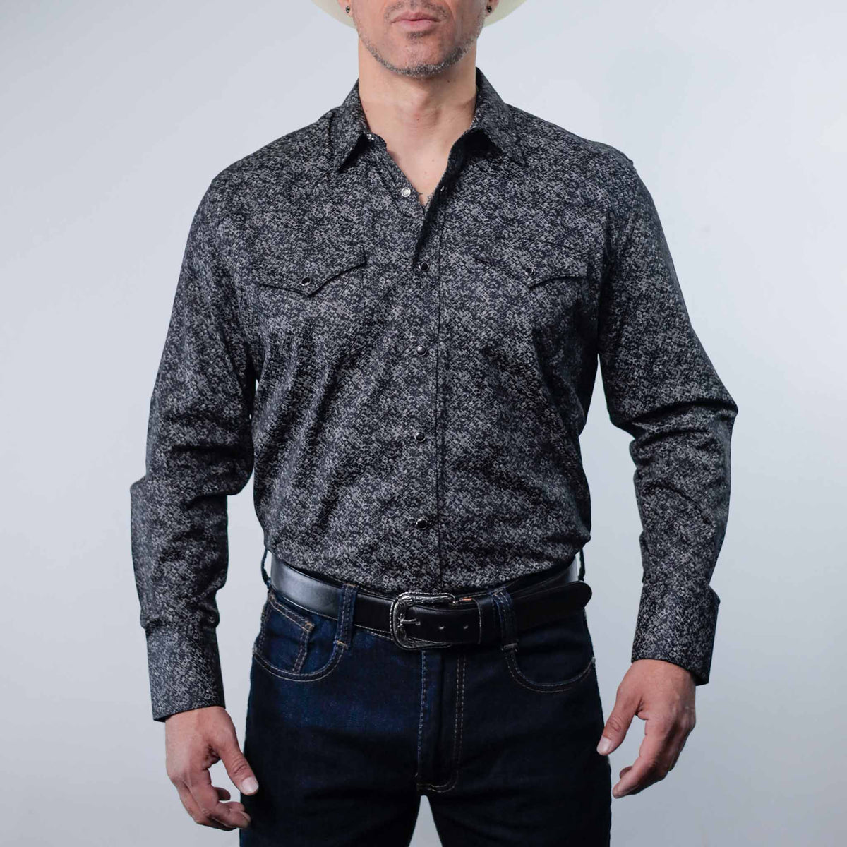 Camisa 1800 West Est Negro/Gris 035