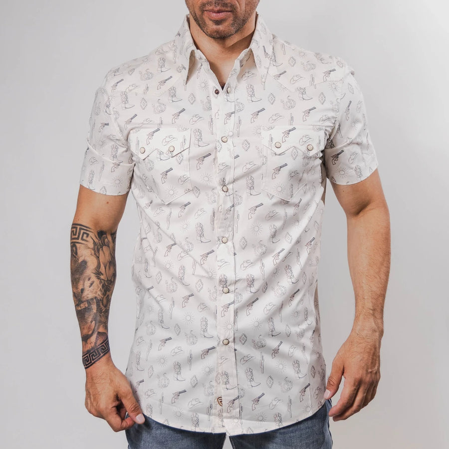 Camisa Rock&Roll Manga Corta Estampada Western Blanco 050