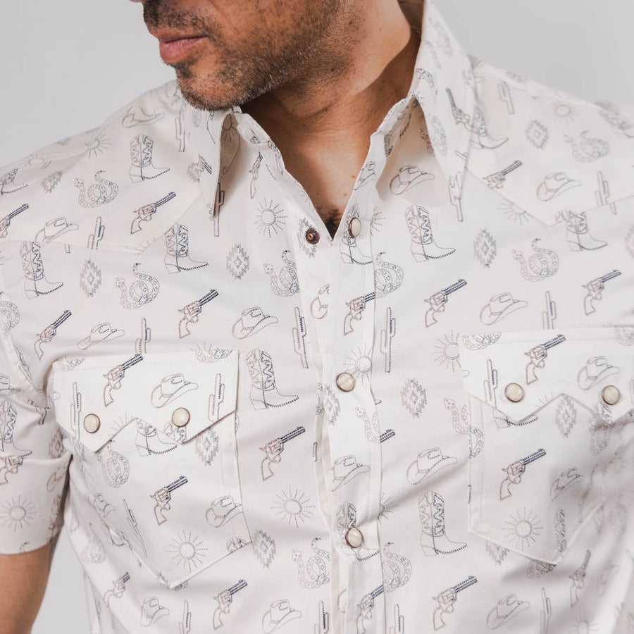Camisa Rock&Roll Manga Corta Estampada Western Blanco 050