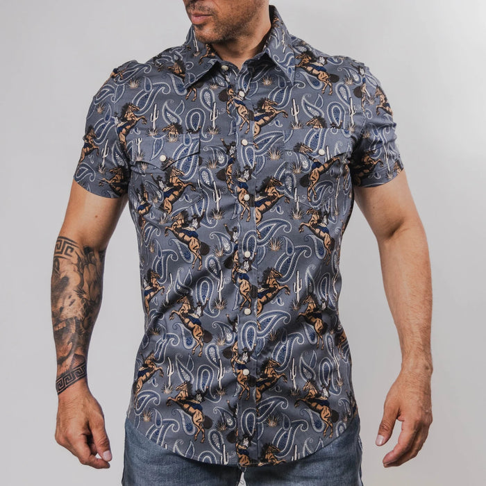 Camisa Rock&Roll Manga Corta Estampada Western Gris 051