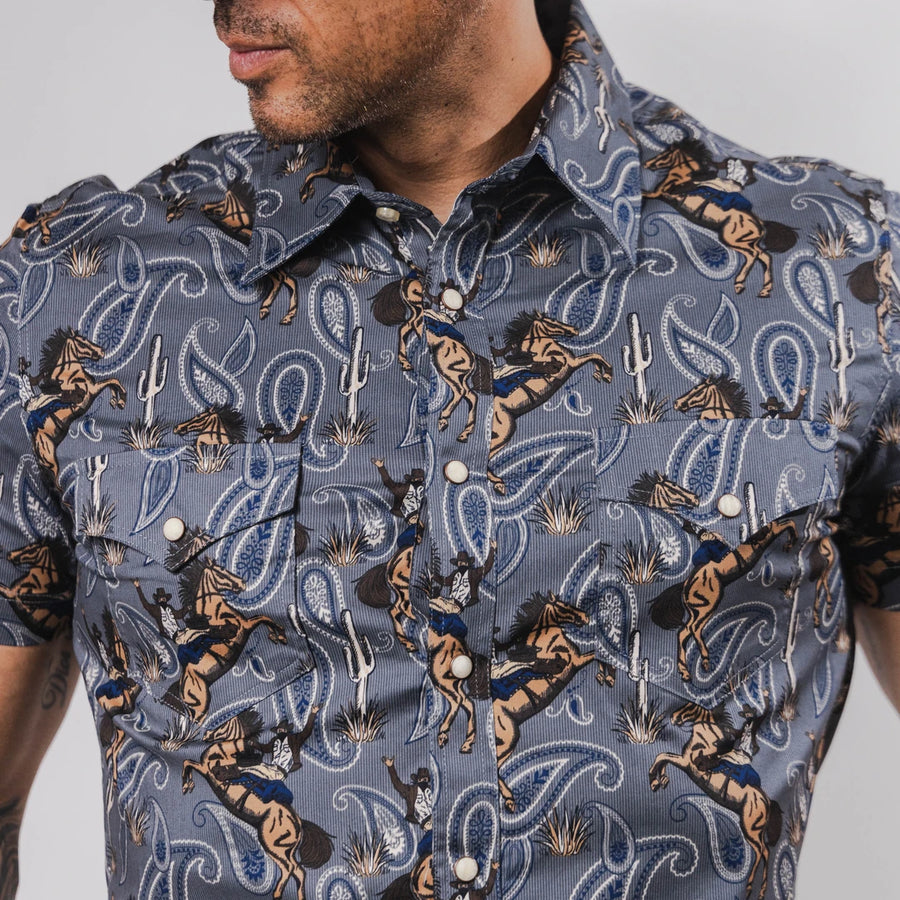 Camisa Rock&Roll Manga Corta Estampada Western Gris 051