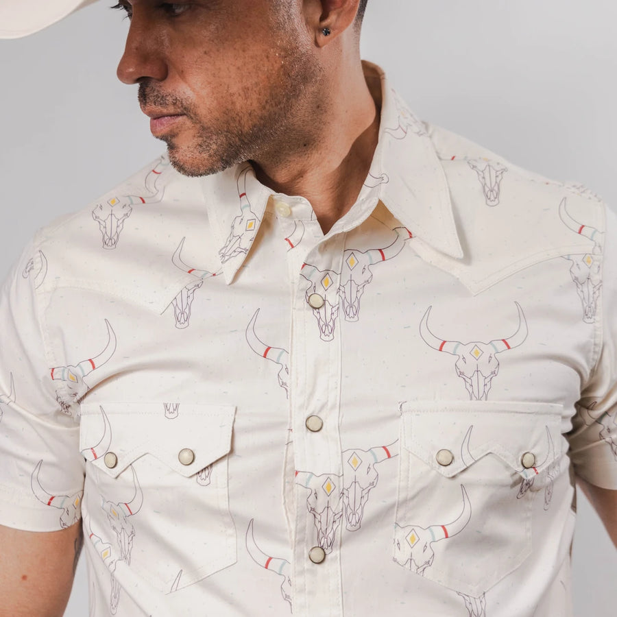 Camisa Rock&Roll Manga Corta Estampada Longhorn Blanco 054