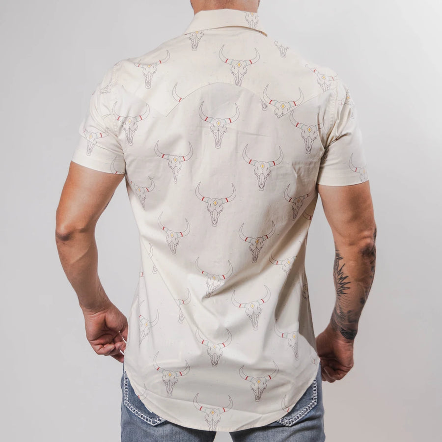 Camisa Rock&Roll Manga Corta Estampada Longhorn Blanco 054