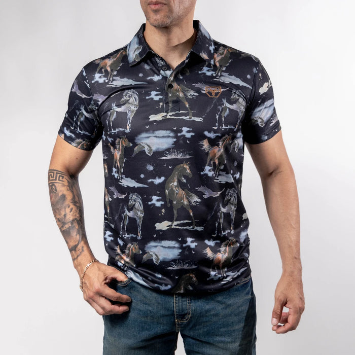 Playera Polo Platini Fit Estampada Negra Horses 051