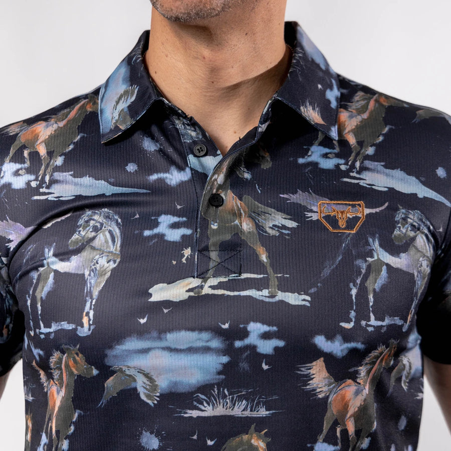 Playera Polo Platini Fit Estampada Negra Horses 051