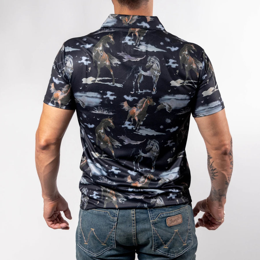 Playera Polo Platini Fit Estampada Negra Horses 051