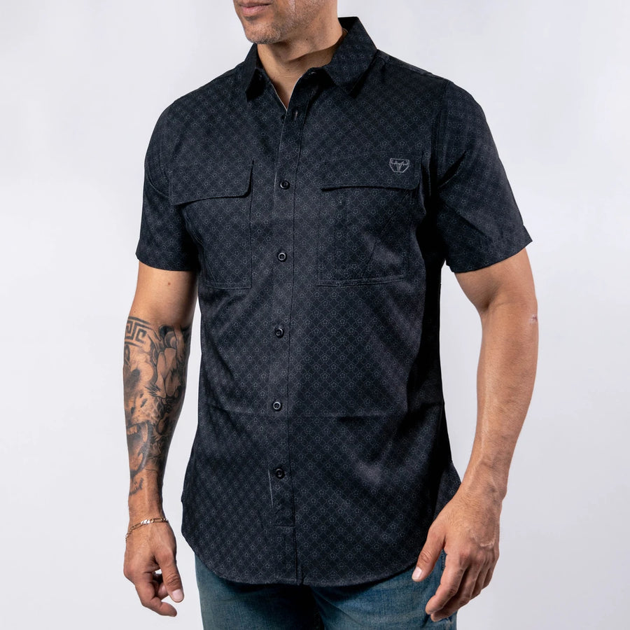 Camisa Platini Manga Corta Performance Estampada Negro 053