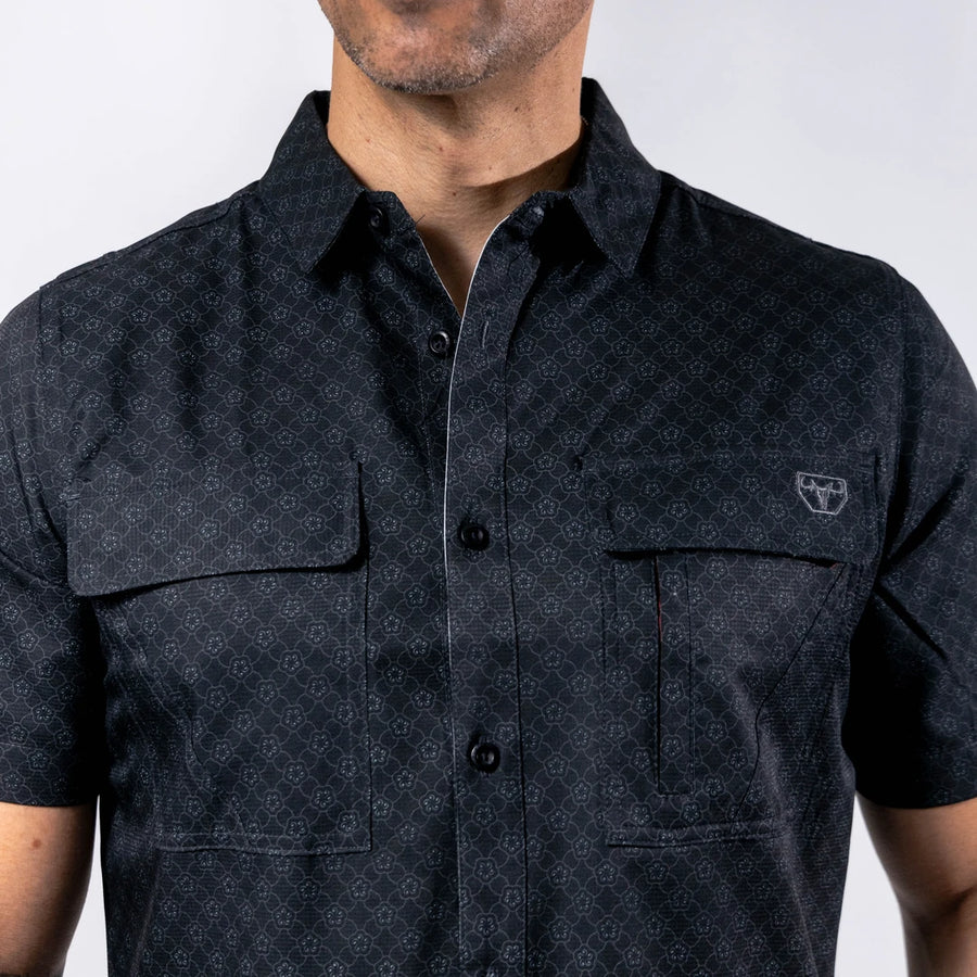 Camisa Platini Manga Corta Performance Estampada Negro 053