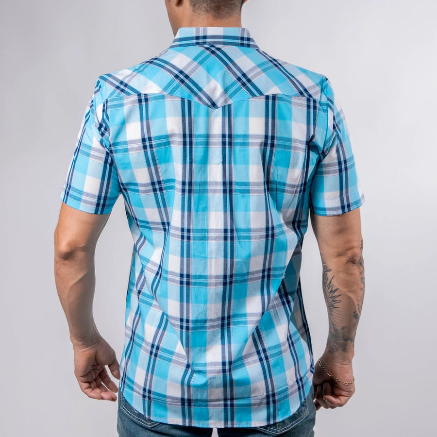 Camisa Bochi Manga Corta Cuadros Blanco/Celeste 014