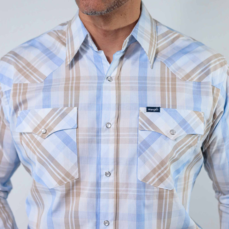 Camisa Wrangler Painted Cuadros Blanco/Celeste/Khaki 262