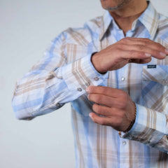 Camisa Wrangler Painted Cuadros Blanco/Celeste/Khaki 262