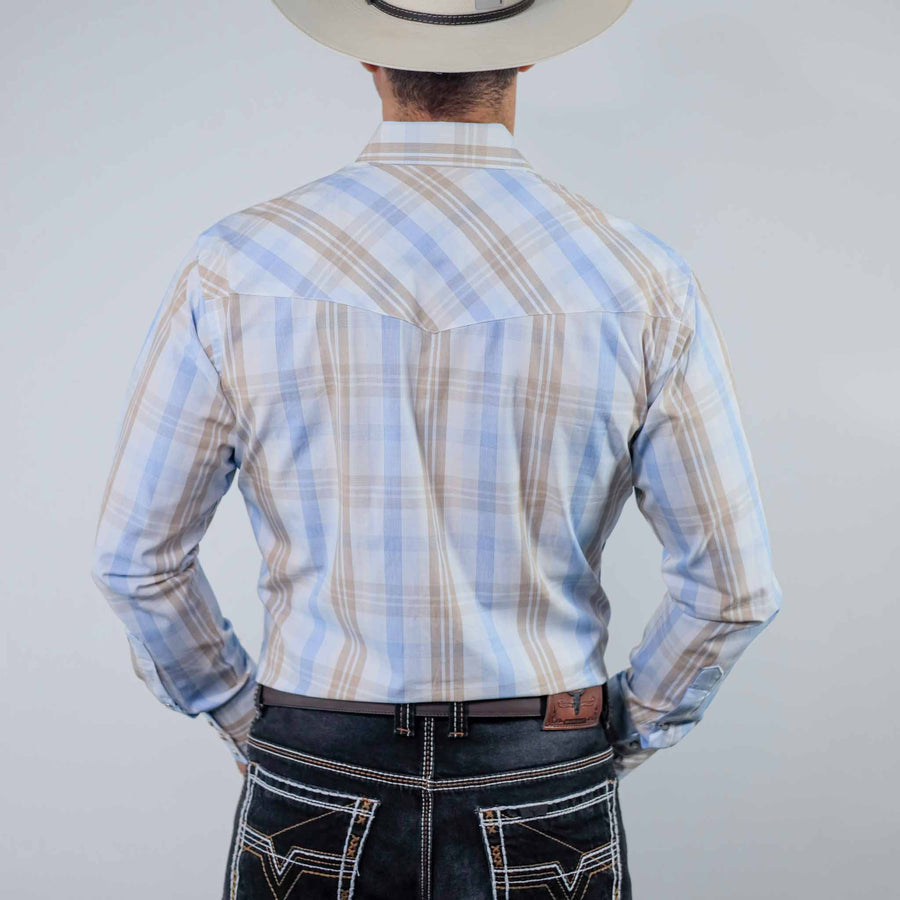 Camisa Wrangler Painted Cuadros Blanco/Celeste/Khaki 262