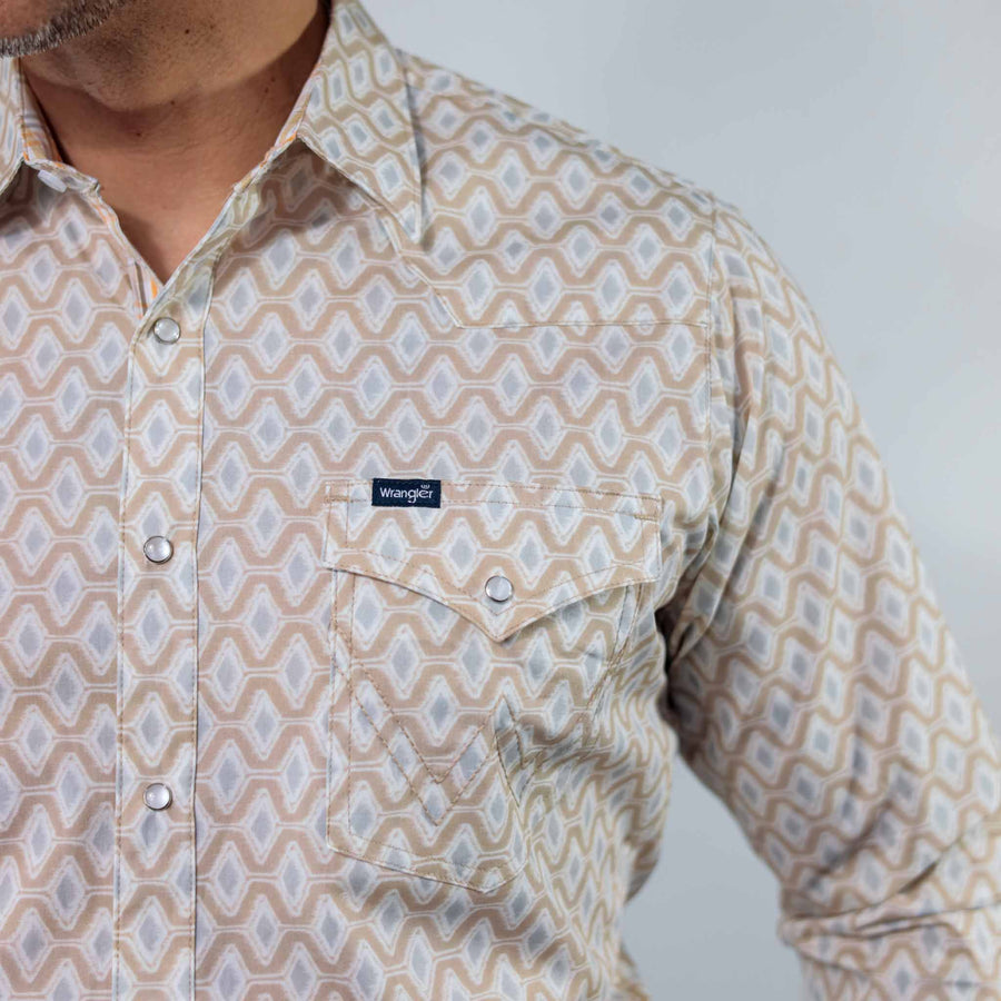 Camisa Wrangler Retro Estampada Khaki/Blanco/Gris 264