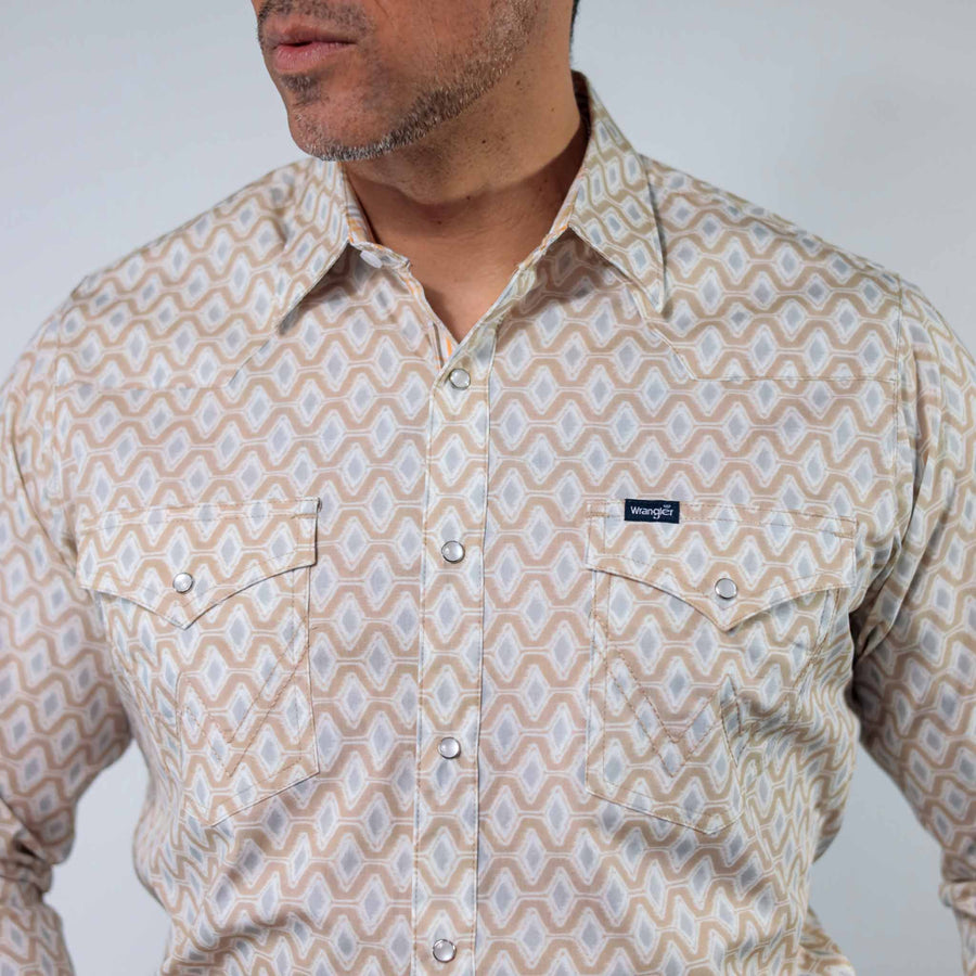 Camisa Wrangler Retro Estampada Khaki/Blanco/Gris 264