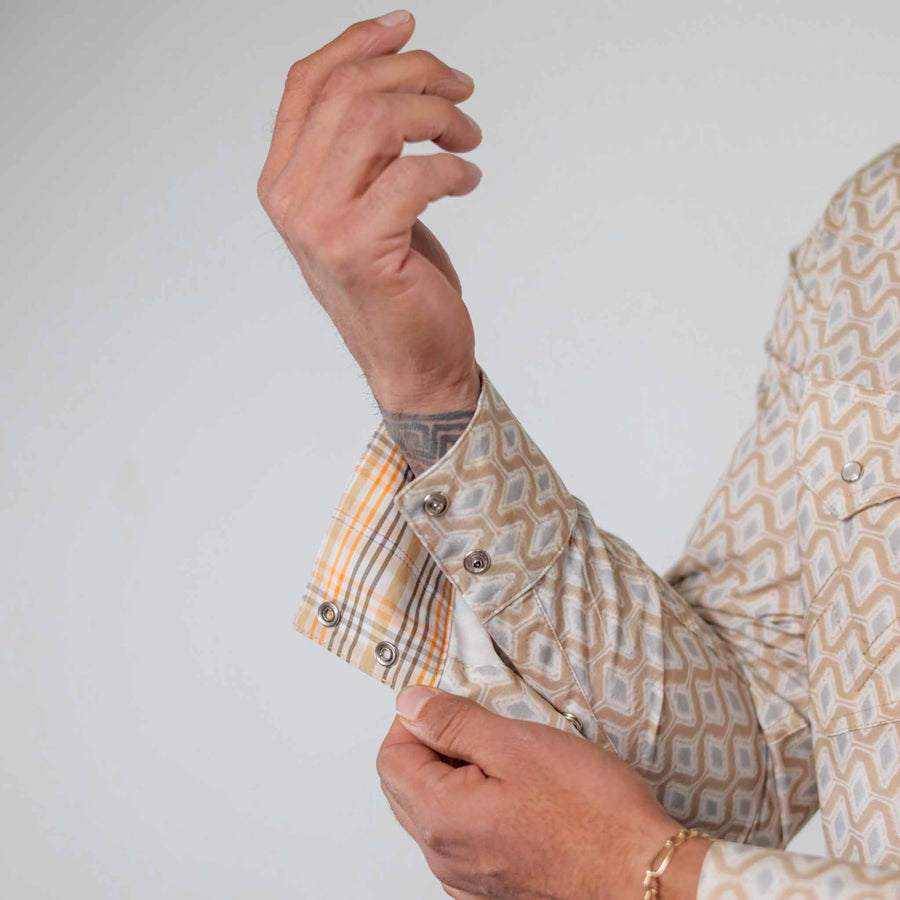 Camisa Wrangler Retro Estampada Khaki/Blanco/Gris 264
