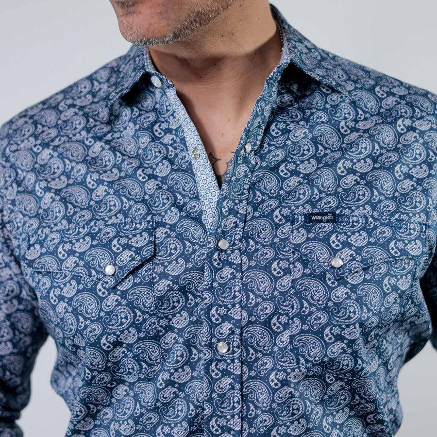 Camisa Wrangler Retro Estampada Azul/Blanco Amibas 265