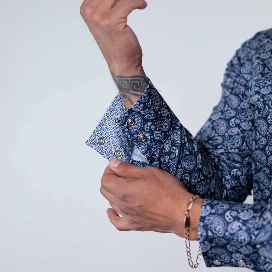 Camisa Wrangler Retro Estampada Azul/Blanco Amibas 265