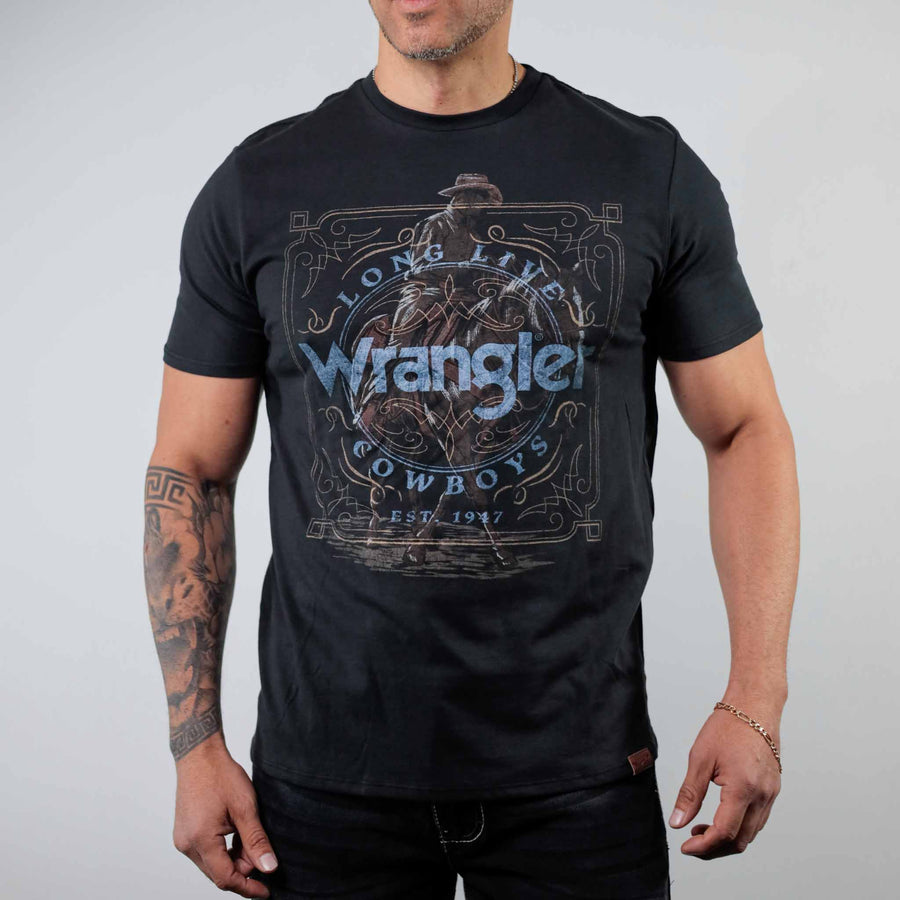 Playera Wrangler Negro/Azul Logo 273