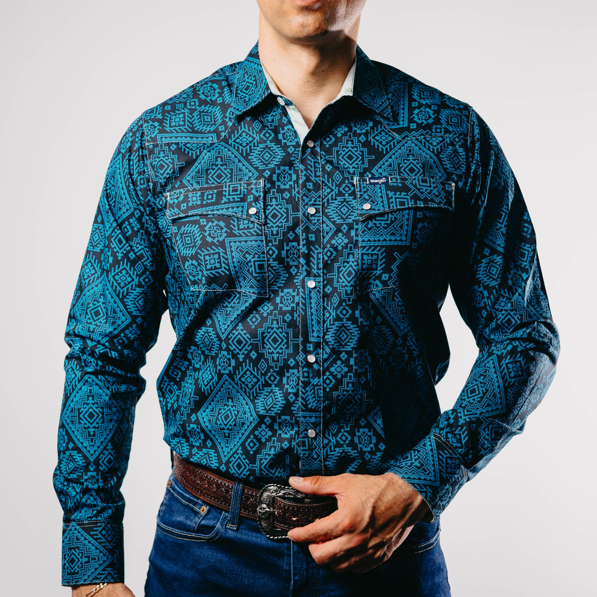 Camisa Wrangler Est Turq Negro 209