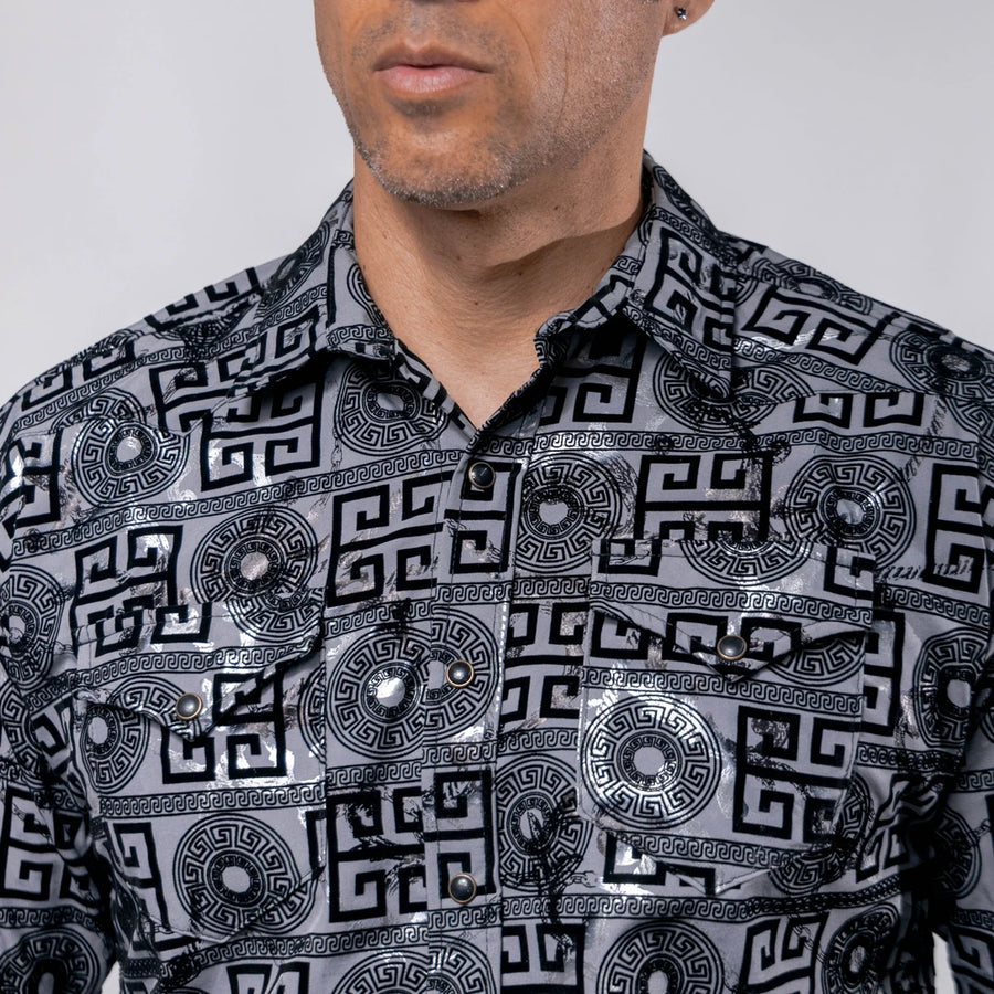 Camisa Wild Bull Estampada Flock Gris 085