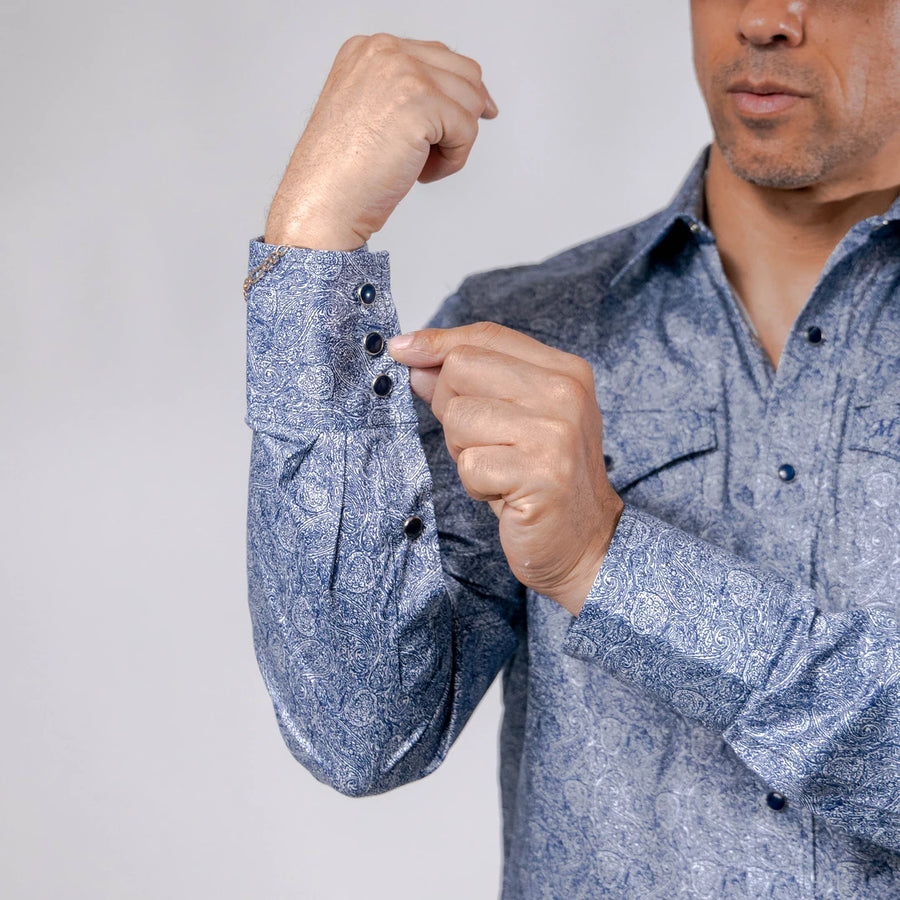 Camisa 1800 West Estampada Amibas Azul 016