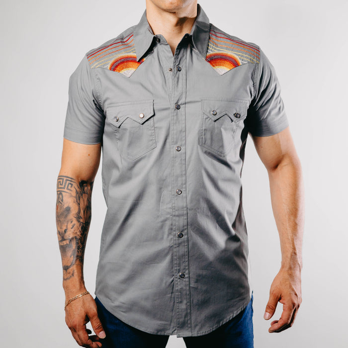 Camisa Rock&Roll Manga Corta Bordada Charcoal 007