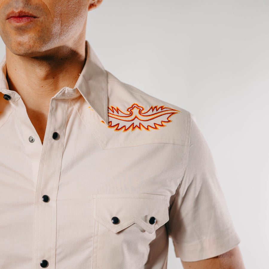 Camisa Rock&Roll Manga Corta Bordada Beige 010