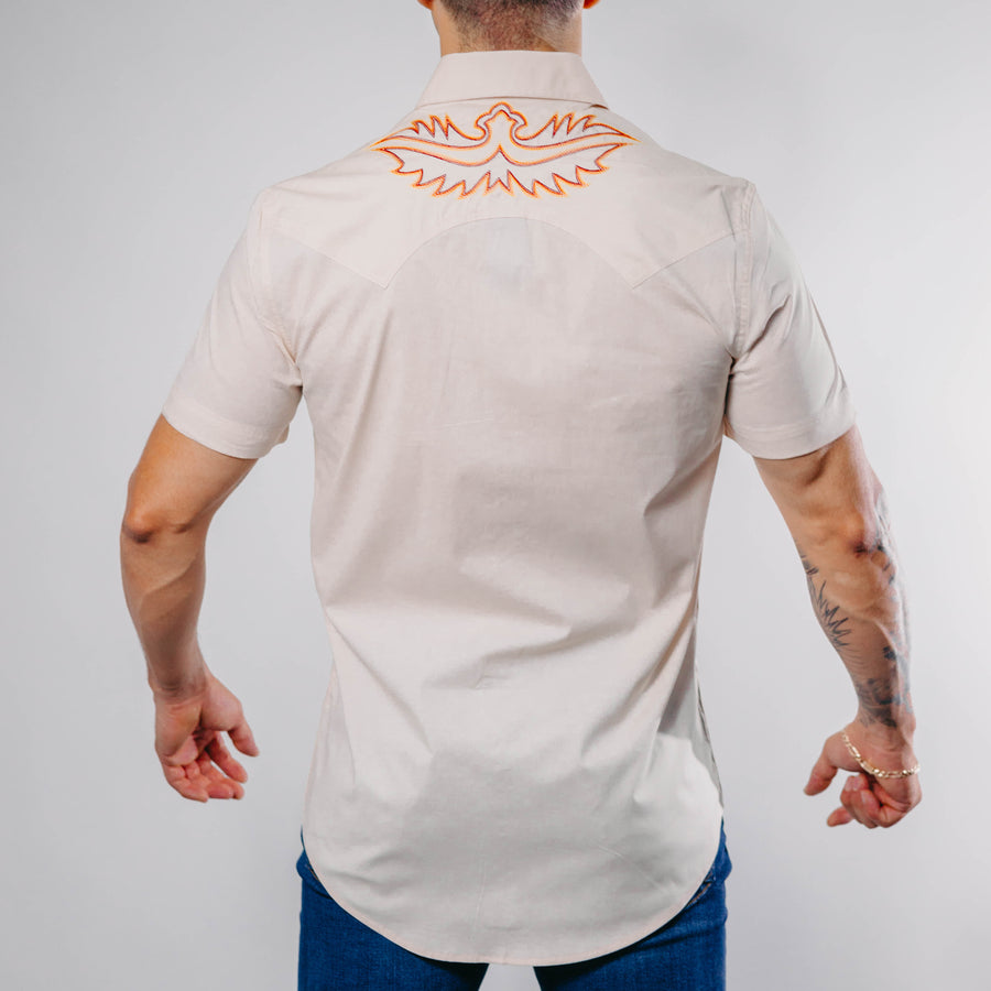 Camisa Rock&Roll Manga Corta Bordada Beige 010