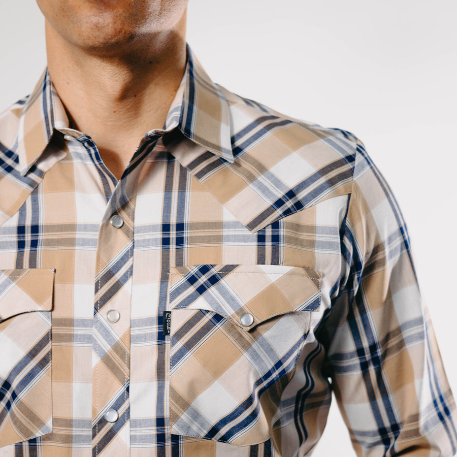 Camisa Bochi Cuadros Beige/Azul 009