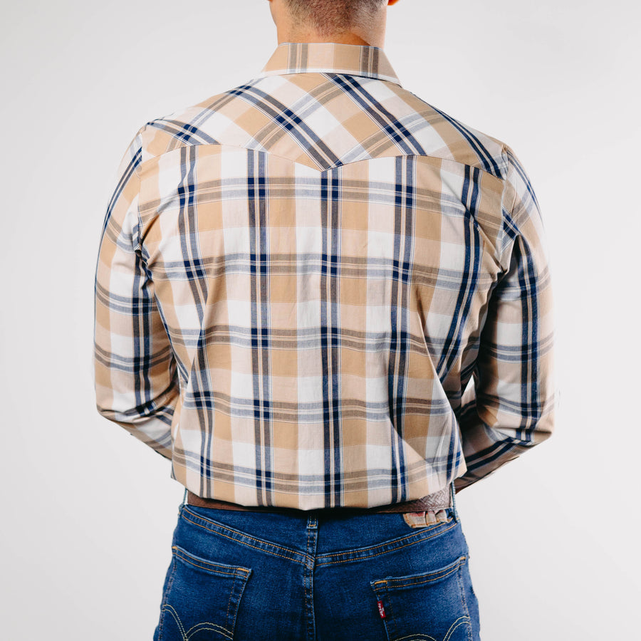 Camisa Bochi Cuadros Beige/Azul 009