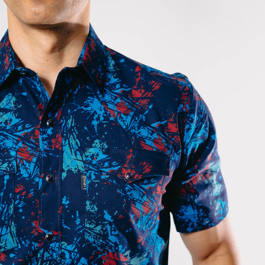 Camisa Bochi Manga Corta Estampada Azul/Rojo 012