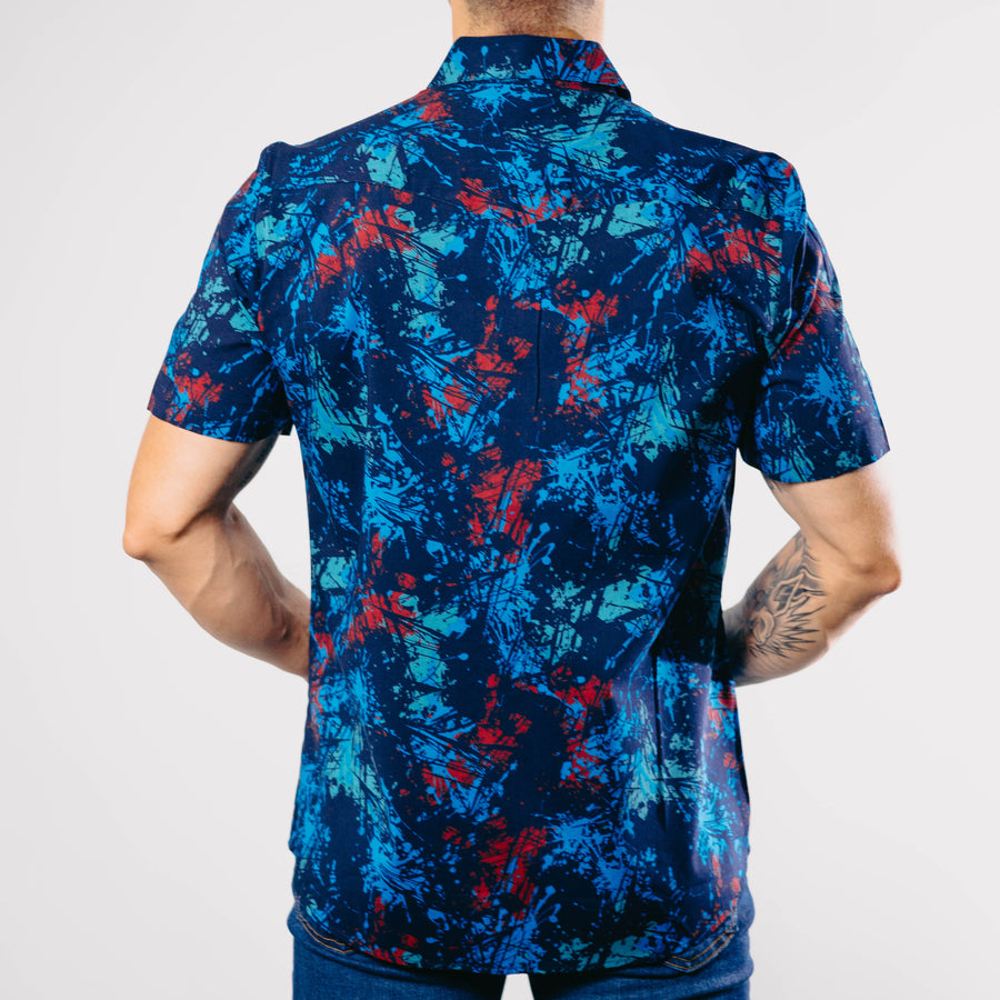 Camisa Bochi Manga Corta Estampada Azul/Rojo 012