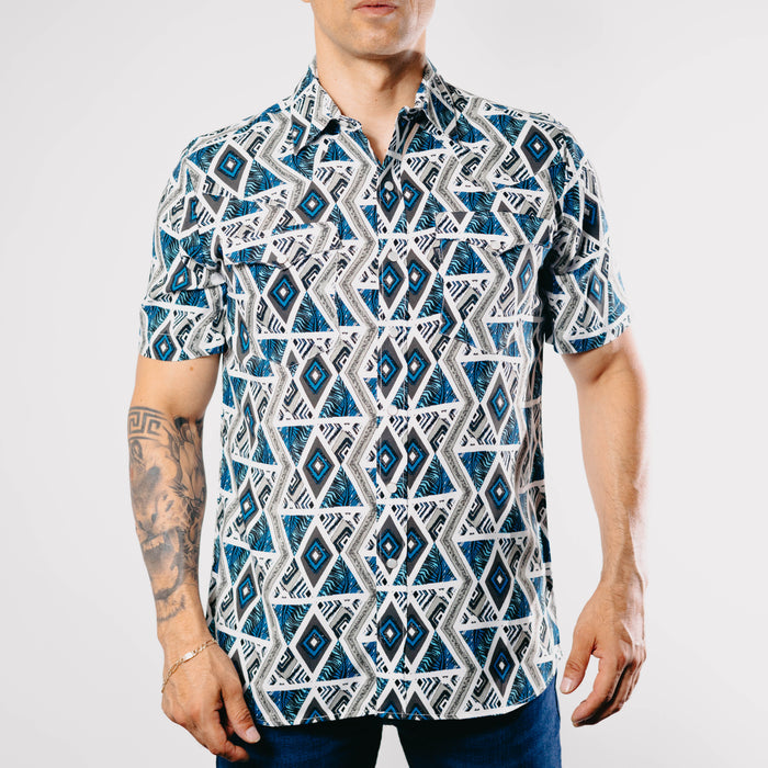 Camisa Bochi Manga Corta Estampada Gris/Rombos 013